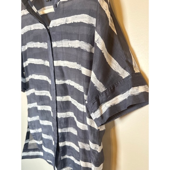 Lafayette 148 New York • Silk Blend Striped Short Sleeve Button Up Shirt Top M‎ - Picture 3 of 7